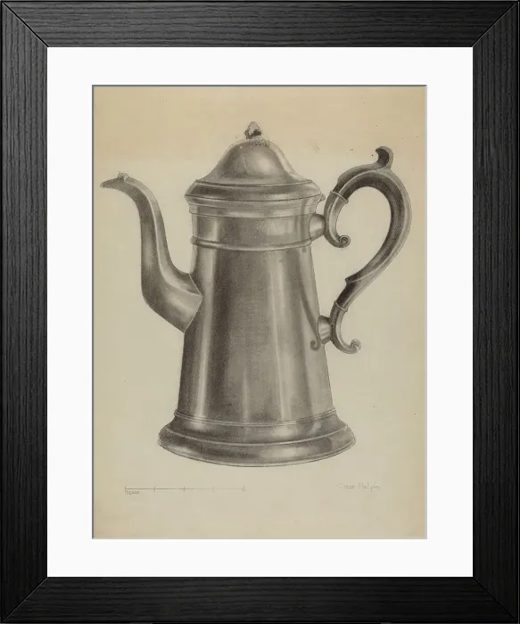 Framed Print : Pewter Coffee Pot, 1935 / 1942. Creator: Grace Halpin Framed Print : Pewter Coffee Pot, 1935 / 1942. Creator: Grace Halpin