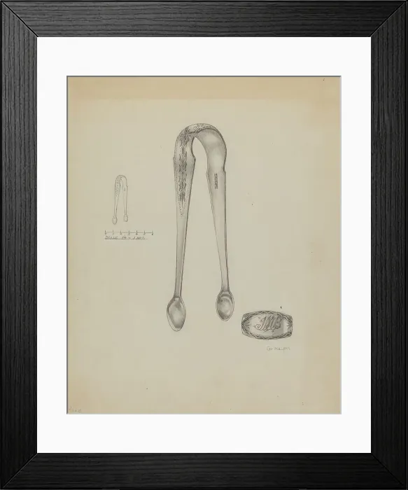 Framed Print : Silver Sugar Tongs, c. 1937. Creator: Grace Halpin Framed Print : Silver Sugar Tongs, c. 1937. Creator: Grace Halpin