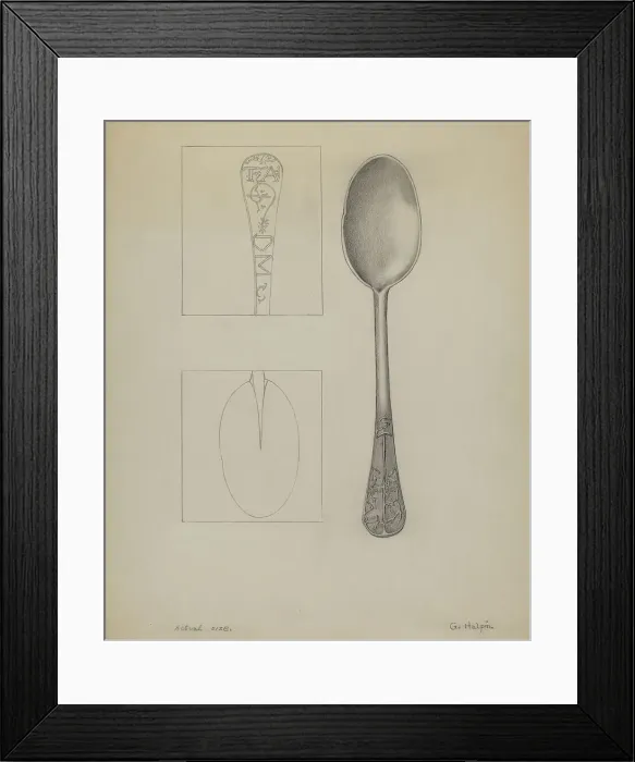 Framed Print : Pewter Spoon, c. 1937. Creator: Grace Halpin Framed Print : Pewter Spoon, c. 1937. Creator: Grace Halpin