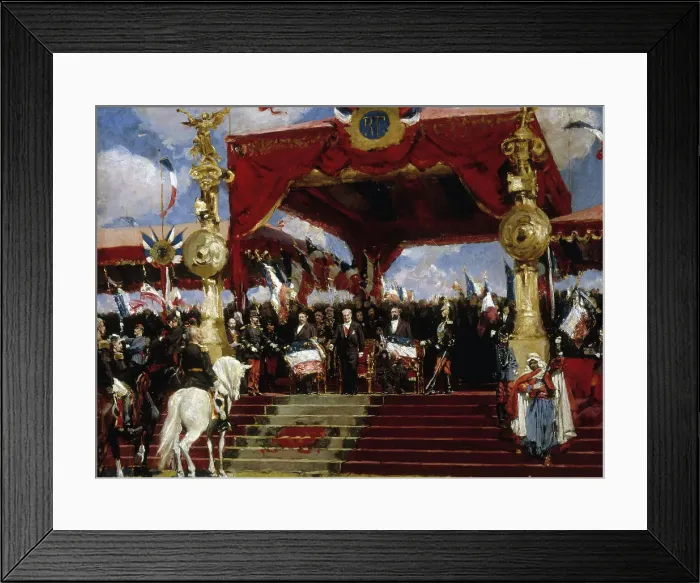 Framed Print : Distribution of flags at Longchamp on July 14, 1880, between 1880 and 1881. Creator: Jules Garnier Framed Print : Distribution of flags at Longchamp on July 14, 1880, between 1880 and 1881. Creator: Jules Garnier