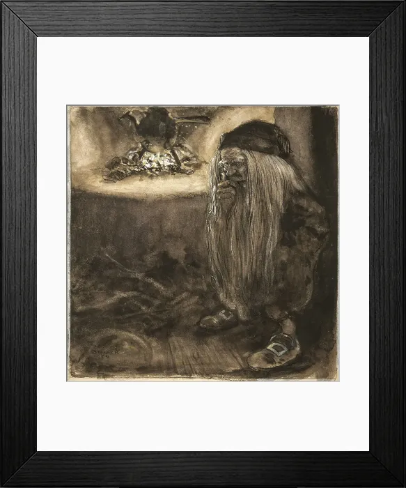 Framed Print : Brownie by a Fireplace, 1909. Creator: Bauer, John (1882-1918) Framed Print : Brownie by a Fireplace, 1909. Creator: Bauer, John (1882-1918)