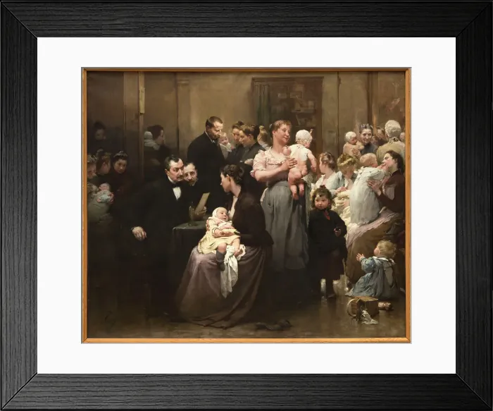 Framed Print : The work of a drop of milk at the Belleville Dispensary (triptych), 1903. Creator: Henry Jules Jean Geoffroy Framed Print : The work of a drop of milk at the Belleville Dispensary (triptych), 1903. Creator: Henry Jules Jean Geoffroy