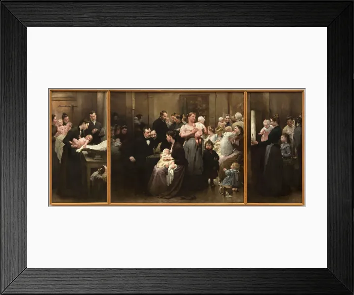 Framed Print : The work of a drop of milk at the Belleville Dispensary (triptych), 1903. Creator: Henry Jules Jean Geoffroy Framed Print : The work of a drop of milk at the Belleville Dispensary (triptych), 1903. Creator: Henry Jules Jean Geoffroy