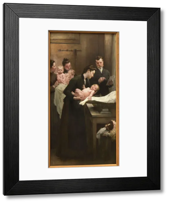 Framed Print : The work of a drop of milk at the Belleville Dispensary (triptych), 1903. Creator: Henry Jules Jean Geoffroy Framed Print : The work of a drop of milk at the Belleville Dispensary (triptych), 1903. Creator: Henry Jules Jean Geoffroy