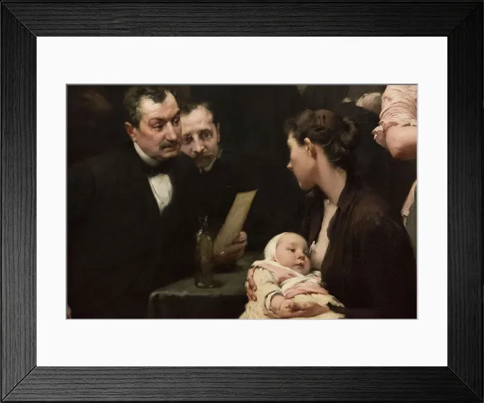 Framed Print : The work of a drop of milk at the Belleville Dispensary (triptych), 1903. Creator: Henry Jules Jean Geoffroy