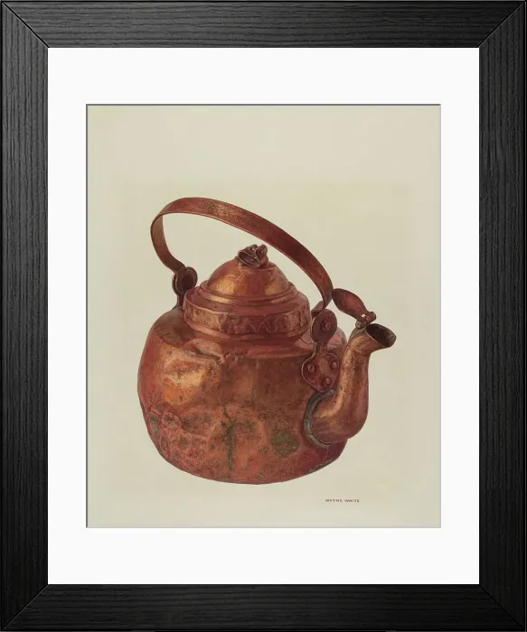 Framed Print : Copper Tea Kettle, c. 1940. Creator: Wayne White Framed Print : Copper Tea Kettle, c. 1940. Creator: Wayne White
