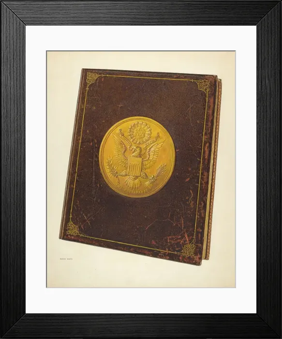 Framed Print : Book with U.S. Seal on Cover, c. 1941. Creator: Wayne White Framed Print : Book with U.S. Seal on Cover, c. 1941. Creator: Wayne White