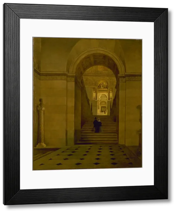 Framed Print : Grand Staircase of the Louvre, around 1840. Creator: Victor Duval Framed Print : Grand Staircase of the Louvre, around 1840. Creator: Victor Duval