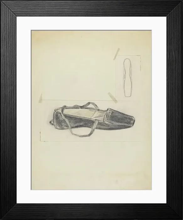 Framed Print : Black Leather Slipper, c. 1940. Creator: Melita Hofmann Framed Print : Black Leather Slipper, c. 1940. Creator: Melita Hofmann