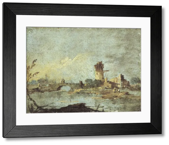 Framed Print : Rustic caprice, with ruined bridge and tower. Creator: Francesco Guardi Framed Print : Rustic caprice, with ruined bridge and tower. Creator: Francesco Guardi