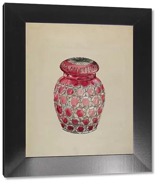 Ruby Case Glass Rose Jar, c. 1936. Creator: Edward D. Williams