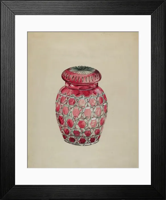 Framed Print : Ruby Case Glass Rose Jar, c. 1936. Creator: Edward D. Williams Framed Print : Ruby Case Glass Rose Jar, c. 1936. Creator: Edward D. Williams