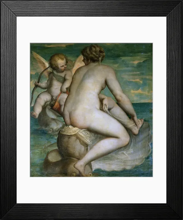 Framed Print : Venus and Cupid at sea, ca 1580-1585. Creator: Cambiaso (Cambiasi), Luca (1527-1585) Framed Print : Venus and Cupid at sea, ca 1580-1585. Creator: Cambiaso (Cambiasi), Luca (1527-1585)