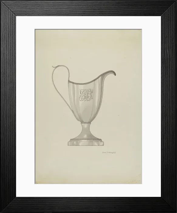 Framed Print : Monogrammed Silver Cream Pitcher, c. 1937. Creator: David P. Willoughby Framed Print : Monogrammed Silver Cream Pitcher, c. 1937. Creator: David P. Willoughby