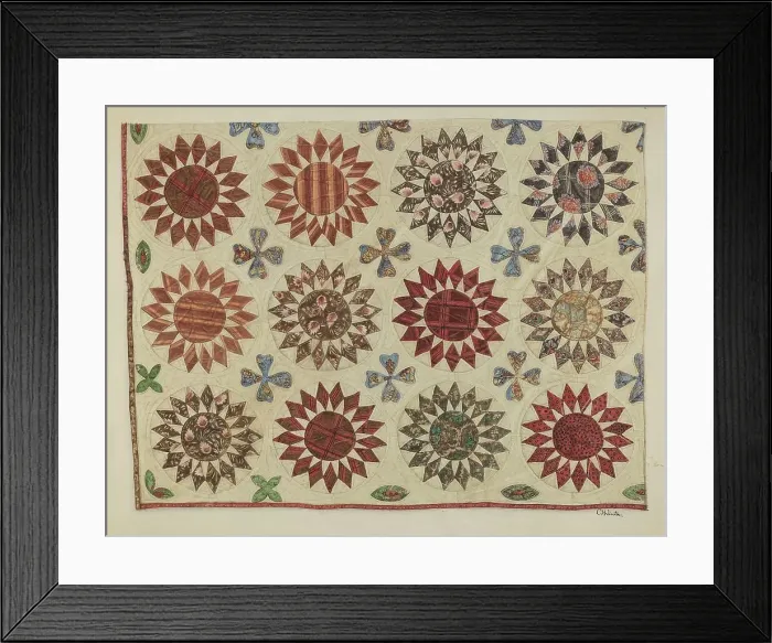 Framed Print : Sunburst Quilt, c. 1938. Creator: Charlotte Winter Framed Print : Sunburst Quilt, c. 1938. Creator: Charlotte Winter