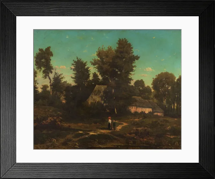 Framed Print : Landscape with thatched cottages. Creator: Henri-Joseph Harpignies Framed Print : Landscape with thatched cottages. Creator: Henri-Joseph Harpignies