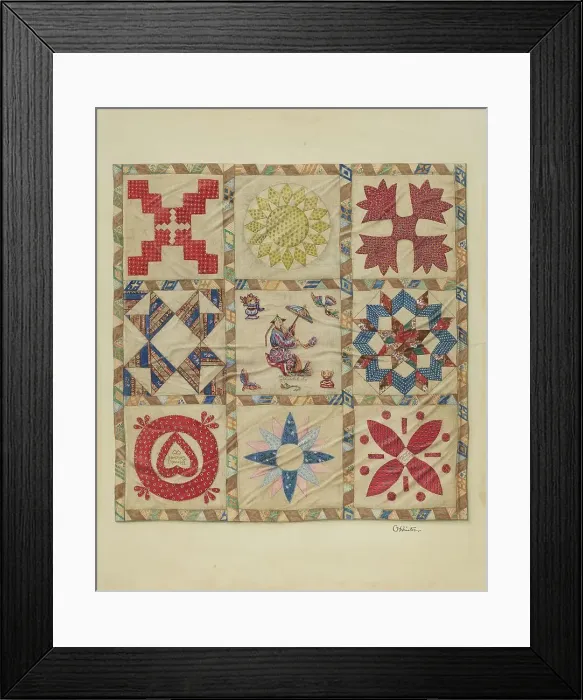 Framed Print : Patchwork Quilt, c. 1937. Creator: Charlotte Winter Framed Print : Patchwork Quilt, c. 1937. Creator: Charlotte Winter