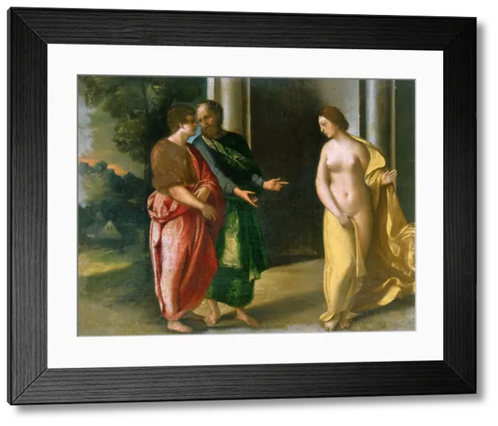 Framed Print : Gyges and Candaules, c. 1510. Creator: Dossi, Dosso (ca. 1486-1542)