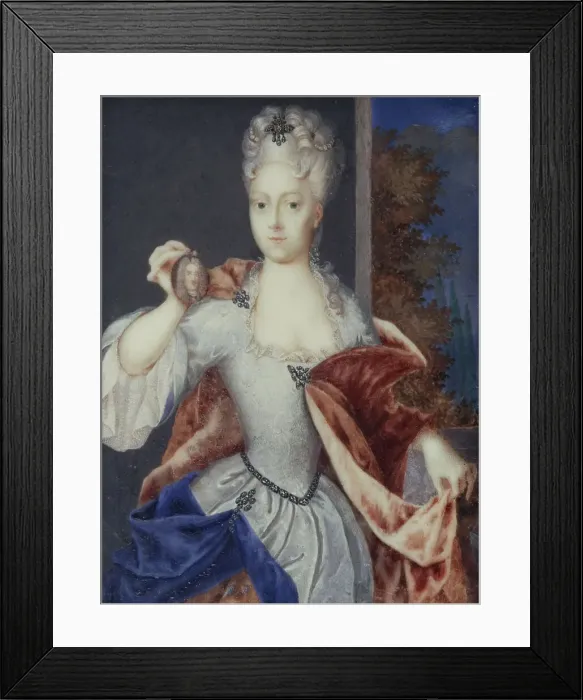 Framed Print : Portrait thought to be Amalia-Wilhelmine of Habsburg, holding a miniature of her husband... c1699. Creator: Ecole Francaise Framed Print : Portrait thought to be Amalia-Wilhelmine of Habsburg, holding a miniature of her husband... c1699. Creator: Ecole Francaise