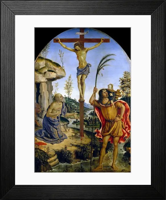 Framed Print : The Crucifixion between Saints Jerome and Christopher, c. 1473-1475. Creator: Pinturicchio, Bernardino (1454-1513) Framed Print : The Crucifixion between Saints Jerome and Christopher, c. 1473-1475. Creator: Pinturicchio, Bernardino (1454-1513)