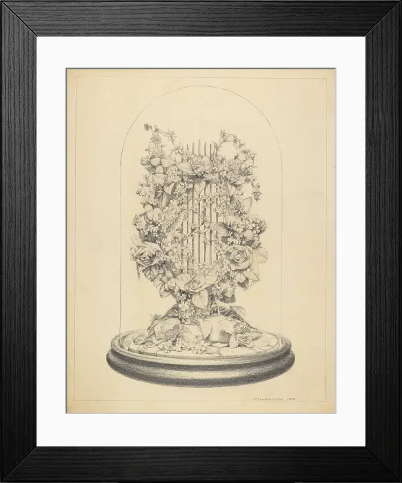 Framed Print : Glass Globe - Wax Flowers, 1937. Creator: J. Howard Iams Framed Print : Glass Globe - Wax Flowers, 1937. Creator: J. Howard Iams