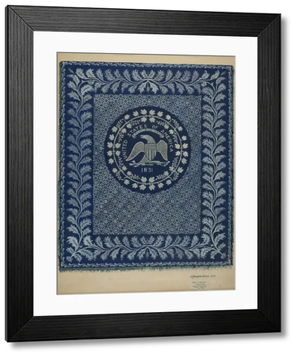 Framed Print : Coverlet (U.S. Seal), 1936. Creator: J. Howard Iams Framed Print : Coverlet (U.S. Seal), 1936. Creator: J. Howard Iams
