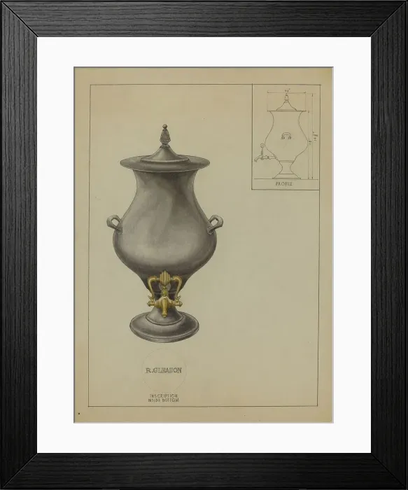 Framed Print : Pewter Coffee Urn, c. 1936. Creator: Philip Johnson Framed Print : Pewter Coffee Urn, c. 1936. Creator: Philip Johnson