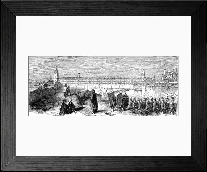 Framed Print : Arrival of English Troops at the Barracks of Selimie, at Scutari, 1854. Creator: Unknown Framed Print : Arrival of English Troops at the Barracks of Selimie, at Scutari, 1854. Creator: Unknown