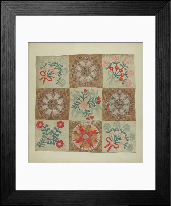 Framed Print : Applique and Patchwork Quilt, c. 1939. Creator: A. Zimet Framed Print : Applique and Patchwork Quilt, c. 1939. Creator: A. Zimet