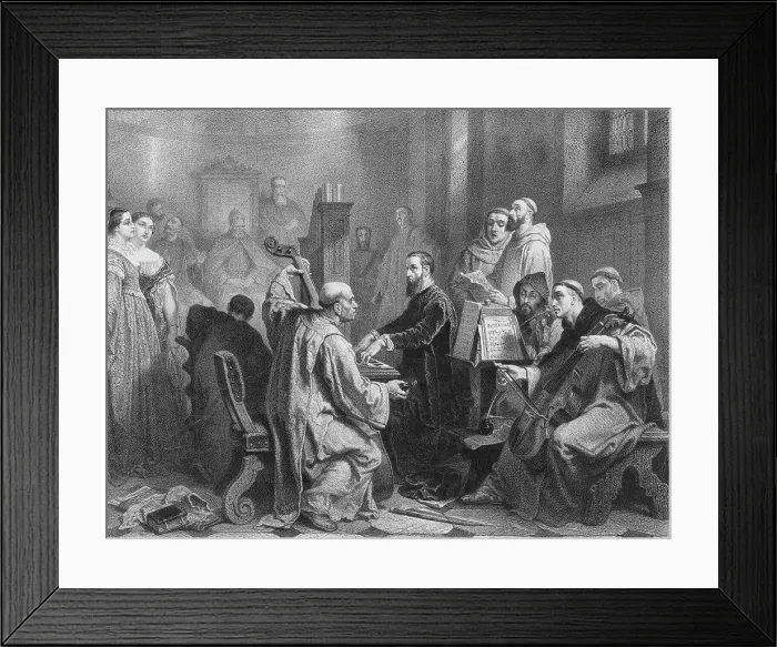 Framed Print : Adrian Willaert (1490-1562) plays a mass before the Doge of Venice, 1854. Creator: Hamman, Edouard Jean Conrad (1819-1888) Framed Print : Adrian Willaert (1490-1562) plays a mass before the Doge of Venice, 1854. Creator: Hamman, Edouard Jean Conrad (1819-1888)