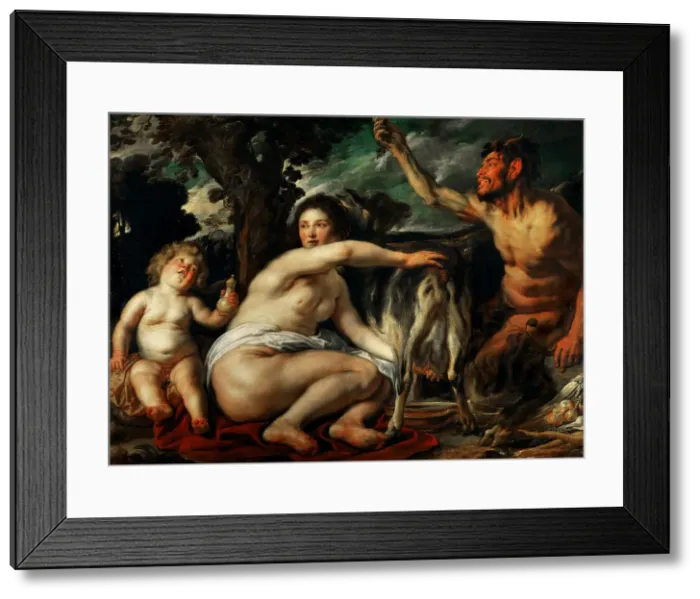 Framed Print : The Childhood of Zeus (Infant Zeus Fed by the Goat Amalthea), c. 1640. Creator: Jordaens, Jacob (1593-1678) Framed Print : The Childhood of Zeus (Infant Zeus Fed by the Goat Amalthea), c. 1640. Creator: Jordaens, Jacob (1593-1678)