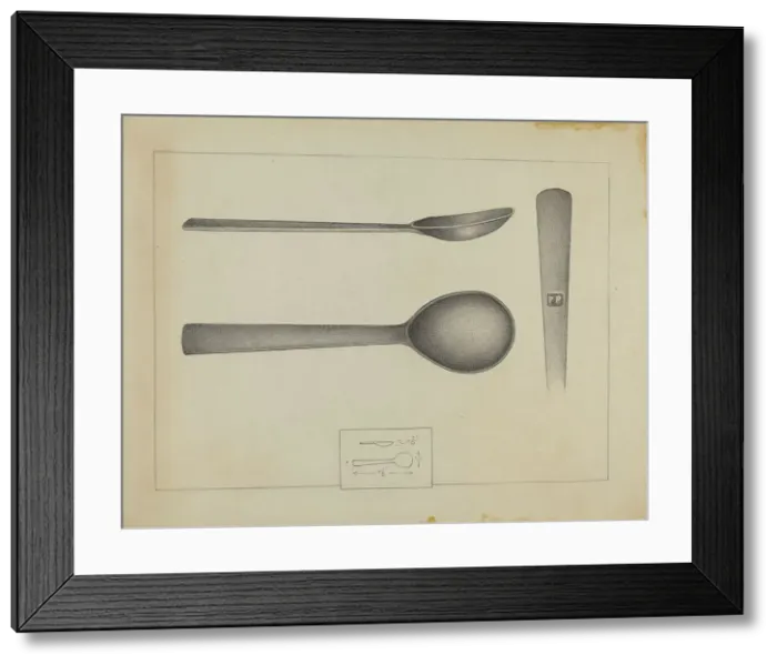 Framed Print : Pewter Spoon, c. 1936. Creator: Karl Joubert Framed Print : Pewter Spoon, c. 1936. Creator: Karl Joubert