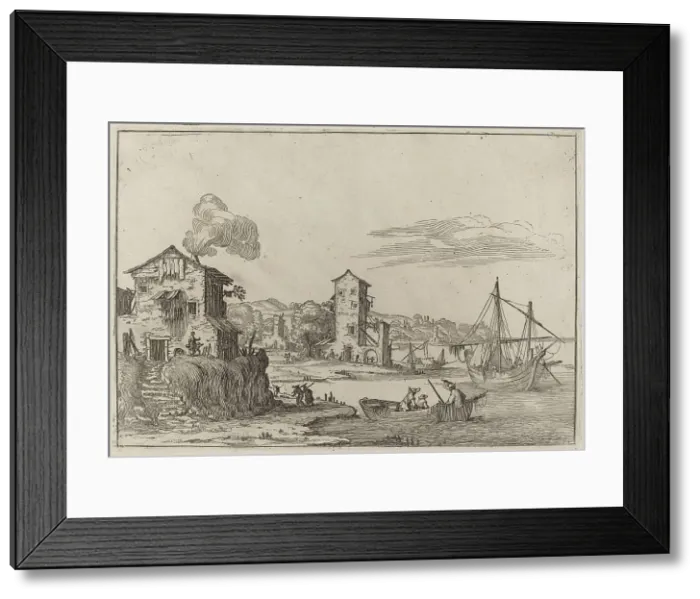 Framed Print : Rustic Seaport, 1638. Creator: Ercole Bazicaluva Framed Print : Rustic Seaport, 1638. Creator: Ercole Bazicaluva