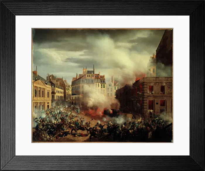 Framed Print : Fire in the water tower, Place du Palais-Royal, February 24, 1848. Creator: Eugene Henri Adolphe Hagnauer