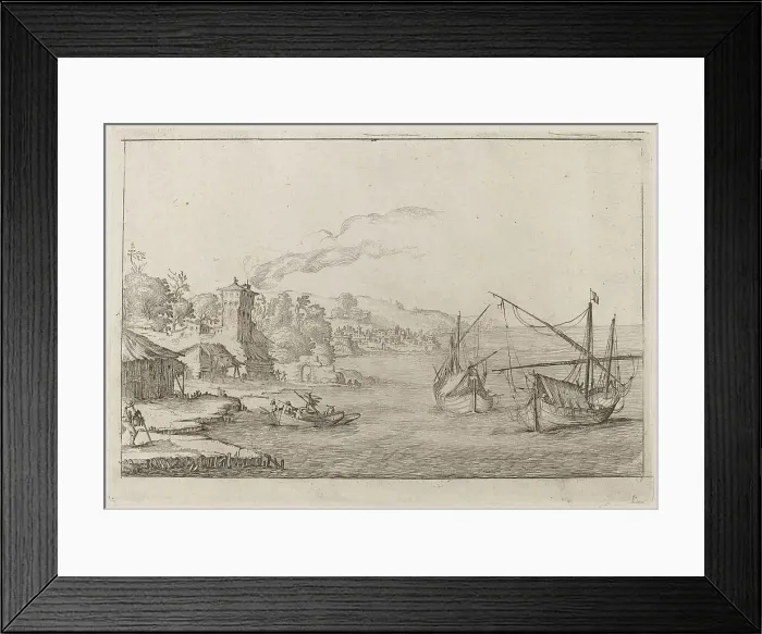 Framed Print : Coastal Landscape with Anchored Vessels, 1638. Creator: Ercole Bazicaluva Framed Print : Coastal Landscape with Anchored Vessels, 1638. Creator: Ercole Bazicaluva