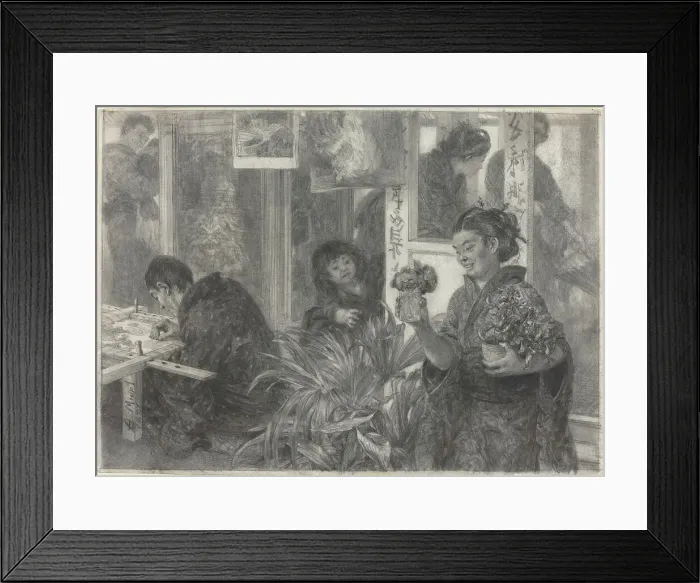 Framed Print : Japanese Artist at Work, 1886. Creator: Adolph Menzel Framed Print : Japanese Artist at Work, 1886. Creator: Adolph Menzel