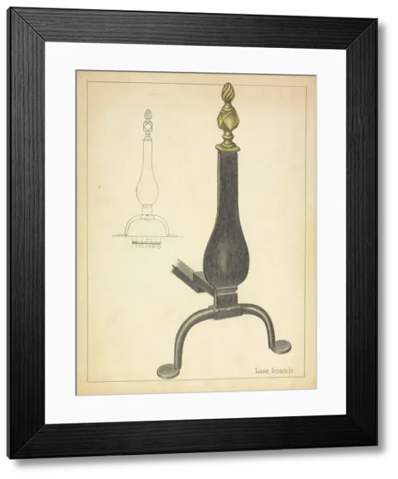 Framed Print : Andiron (one of pair), c. 1936. Creator: Hans Korsch Framed Print : Andiron (one of pair), c. 1936. Creator: Hans Korsch