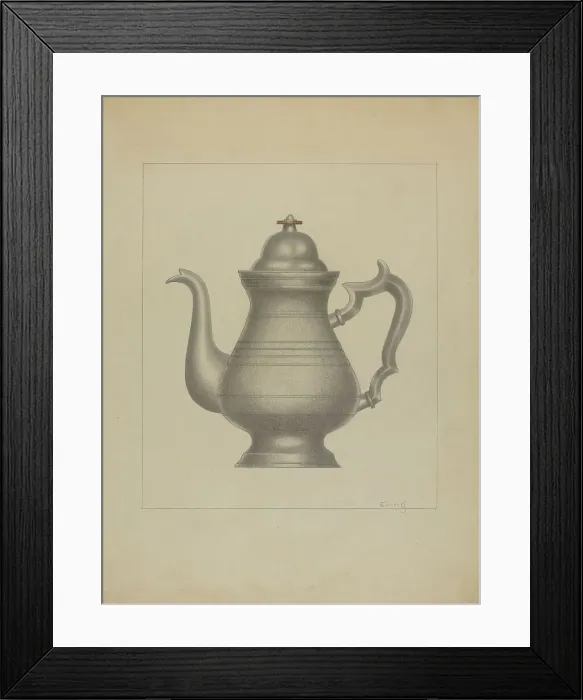 Framed Print : Pewter Coffee Pot, c. 1936. Creator: Burton Ewing Framed Print : Pewter Coffee Pot, c. 1936. Creator: Burton Ewing