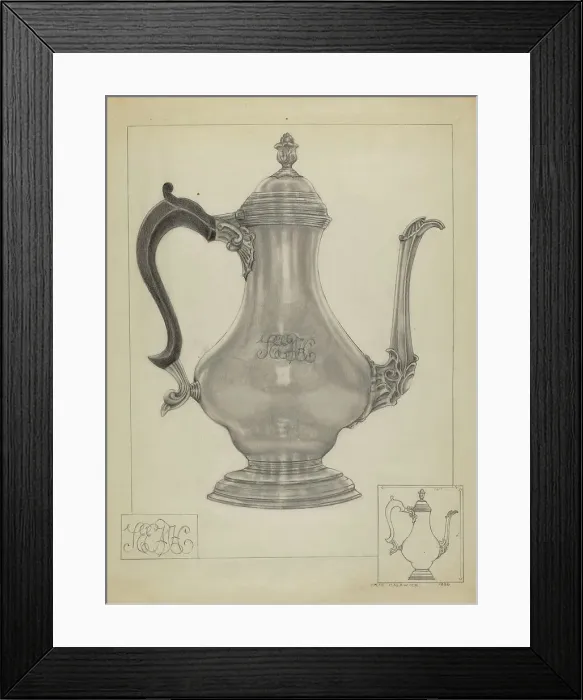 Framed Print : Silver Coffee Pot, c. 1936. Creator: Irene Malawicz Framed Print : Silver Coffee Pot, c. 1936. Creator: Irene Malawicz