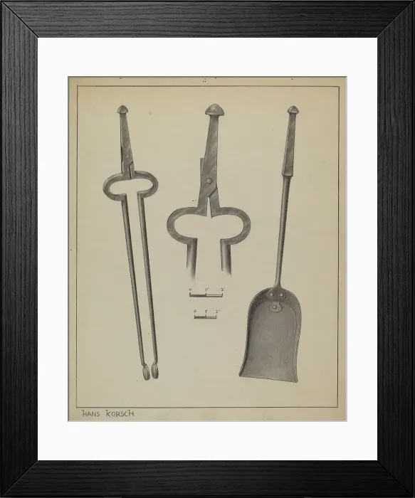 Framed Print : Fire Tongs and Shovel, c. 1937. Creator: Hans Korsch Framed Print : Fire Tongs and Shovel, c. 1937. Creator: Hans Korsch