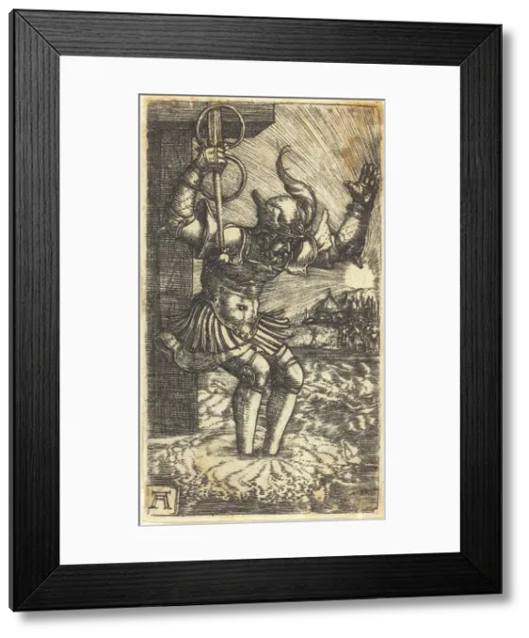 Framed Print : Horatio Cocles Leaping into the River Tiber, c. 1520 / 1530. Creator: Albrecht Altdorfer Framed Print : Horatio Cocles Leaping into the River Tiber, c. 1520 / 1530. Creator: Albrecht Altdorfer