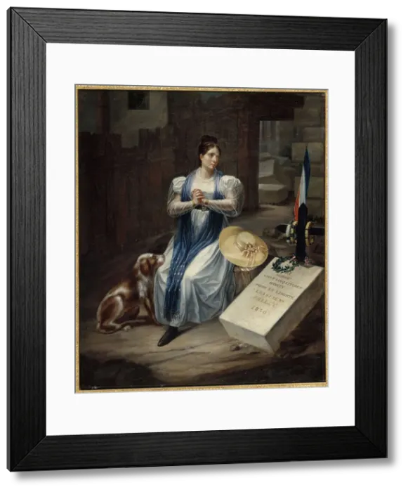 Framed Print : Woman with a dog, 1830. Creator: LS Jean Framed Print : Woman with a dog, 1830. Creator: LS Jean