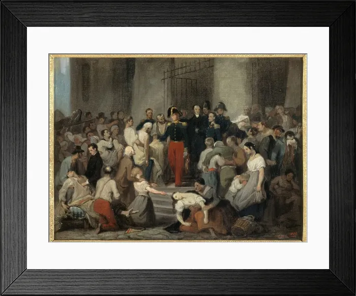 Framed Print : The Duke of Orleans visiting the sick at Hotel-Dieu during the cholera epidemic of 1832. Creator: Alfred Johannot Framed Print : The Duke of Orleans visiting the sick at Hotel-Dieu during the cholera epidemic of 1832. Creator: Alfred Johannot