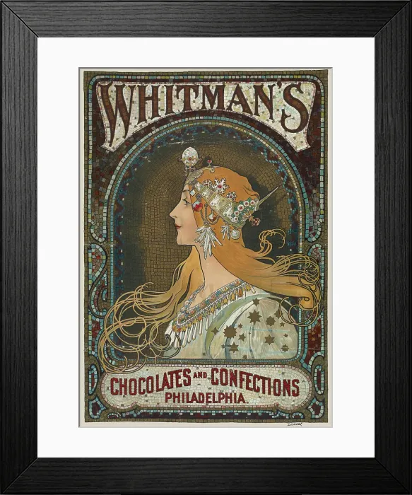 Framed Print : Whitman's chocolates and confections. Philadelphia, c. 1900. Creator: Mucha, Alfons Marie (1860-1939) Framed Print : Whitman's chocolates and confections. Philadelphia, c. 1900. Creator: Mucha, Alfons Marie (1860-1939)