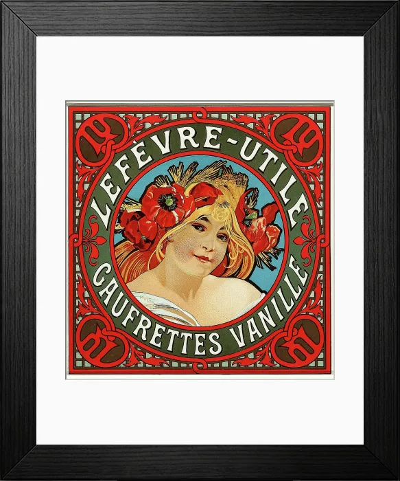 Framed Print : Lefèvre - Utile Gaufrettes Vanille, c. 1900. Creator: Mucha, Alfons Marie (1860-1939) Framed Print : Lefèvre - Utile Gaufrettes Vanille, c. 1900. Creator: Mucha, Alfons Marie (1860-1939)
