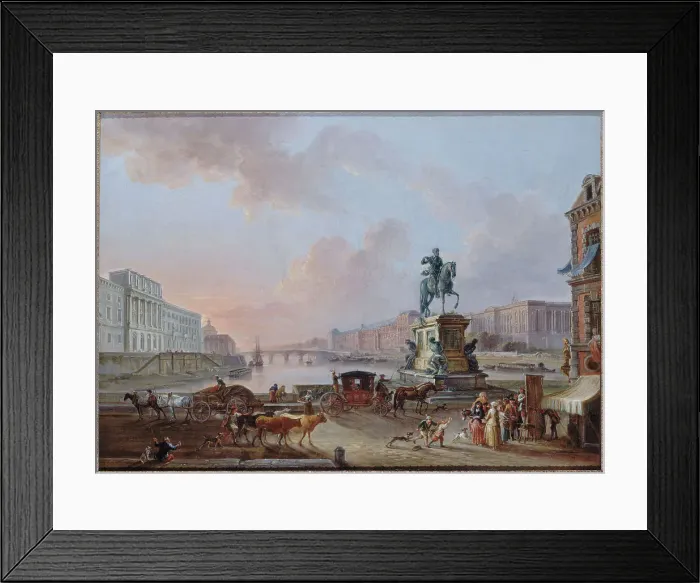 Framed Print : La Monnaie, Le Pont Royal and the Louvre, viewed from the Pont-Neuf, around 1775, c1775. Creator: Jean-Baptiste Lallemand Framed Print : La Monnaie, Le Pont Royal and the Louvre, viewed from the Pont-Neuf, around 1775, c1775. Creator: Jean-Baptiste Lallemand