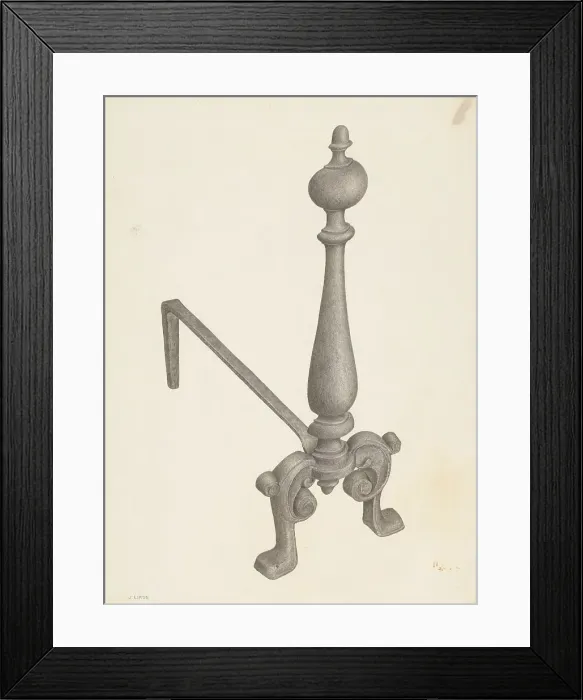 Framed Print : Andiron (one of pair), c. 1940. Creator: Jacob Lipkin Framed Print : Andiron (one of pair), c. 1940. Creator: Jacob Lipkin