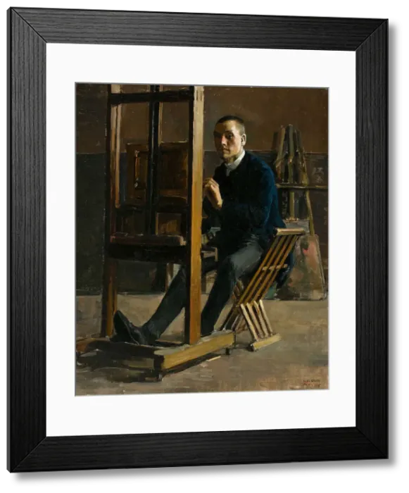 Framed Print : Self-Portrait at the Easel, 1885. Creator: Gallen-Kallela, Akseli (1865-1931) Framed Print : Self-Portrait at the Easel, 1885. Creator: Gallen-Kallela, Akseli (1865-1931)