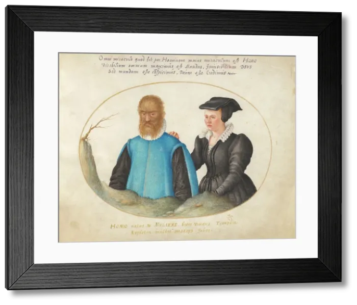 Framed Print : Plate 1: Pedro González (Petrus Gonsalvus) and His Wife, Catherine, c. 1575 / 1580. Creator: Joris Hoefnagel Framed Print : Plate 1: Pedro González (Petrus Gonsalvus) and His Wife, Catherine, c. 1575 / 1580. Creator: Joris Hoefnagel