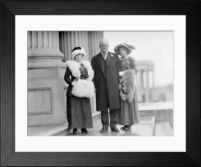 Framed Print : Champ Clark, Rep. from Missouri, with Helen Cox, Left, and Daughter Genvieve [sic], 1912. Creator: Harris & Ewing. Champ Clark, Rep. from Missouri, with Helen Cox, Left, and Daughter Genvieve [sic], 1912. Creator: Harris & Ewing